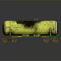 Yellow Tanker Wagon With Green Ladder And Dirty Surface On Gray Background