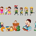 2D Cartoon Characters Primary School Begins Kindergarten 3d model