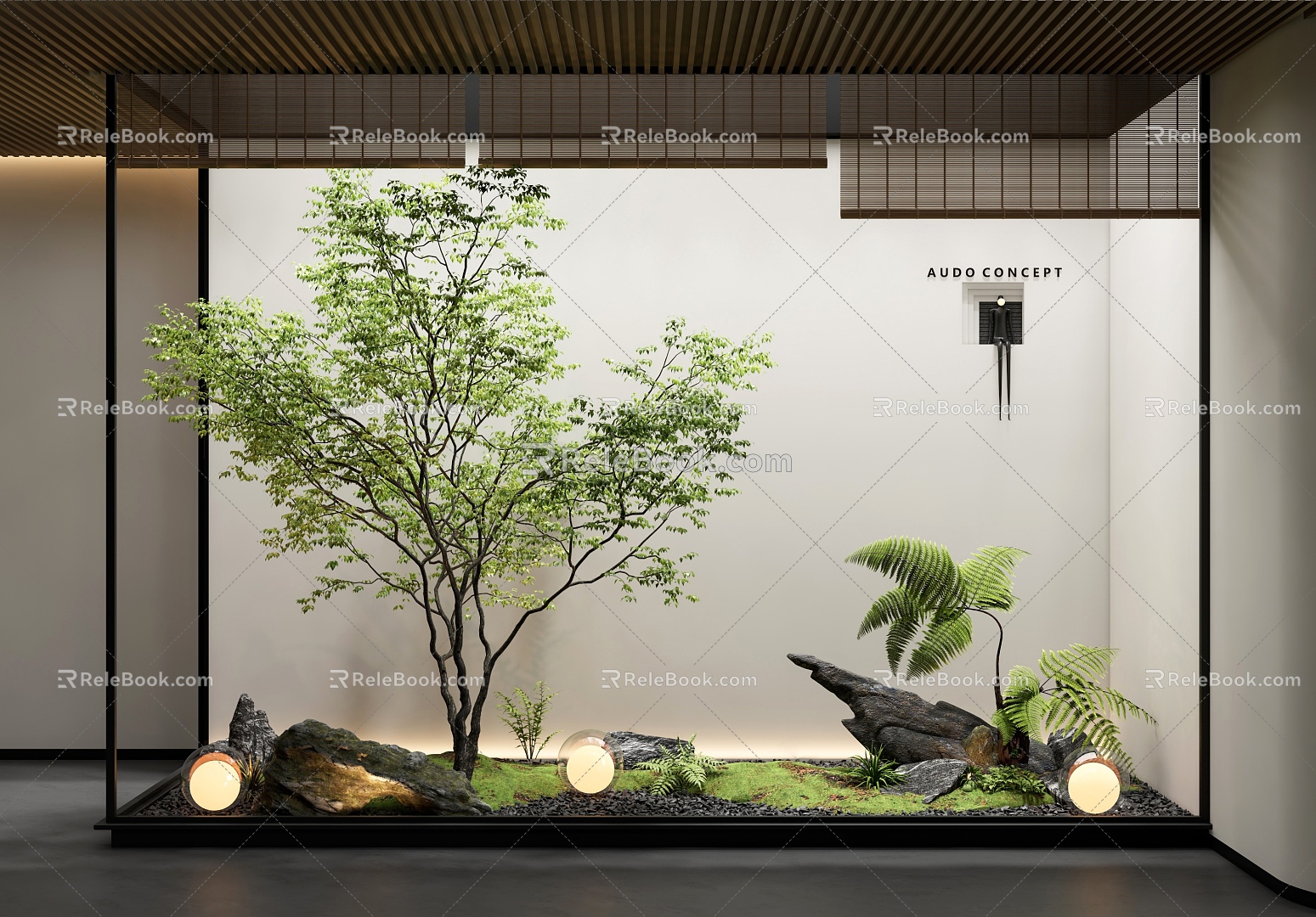 Indoor landscape landscaping courtyard sketch plant combination stone moon lamp landscape tree model