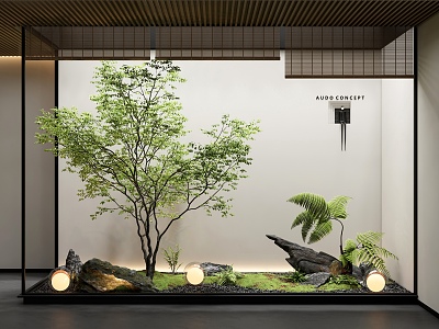 Indoor landscape landscaping courtyard sketch plant combination stone moon lamp landscape tree model