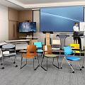 Modern Conference Room Interior Design With Large Screen Whiteboard And Colorful Chairs