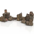 Stacked Wooden Crates And Barrels With Small Decorative Items 3d model
