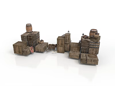 rustic style sea cargo wooden box wooden cask boat nautical cargo container sailing dock port transport fishing boat boat vessel 3d model
