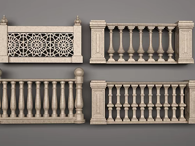 Decorative Stone Railings With Carved Patterns And Baluster Posts In Various Designs 3d model