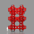 Red Geometric Art Installation With Multi layered Structural Design And Human Silhouette 3d model
