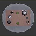 Ceramic Tea Set With Teapot Cups And Jars On Striped Mat Over Round Table