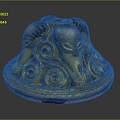 Ornate Three Ram Heads Decorative Artifact With Gold Silver Spiral Patterns