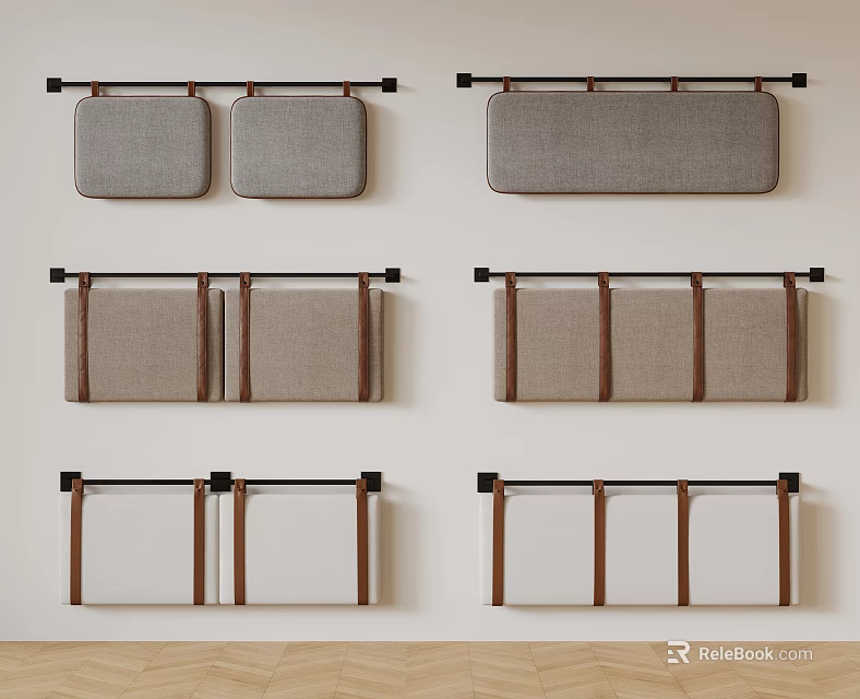 Modern Double Bed Headboard Designs With Gray Beige And Brown Fabric Upholstery 3d model 