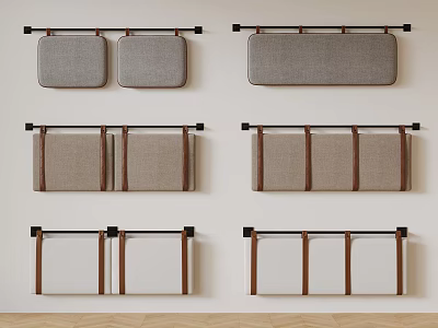 Modern Double Bed Headboard Designs With Gray Beige And Brown Fabric Upholstery 3d model