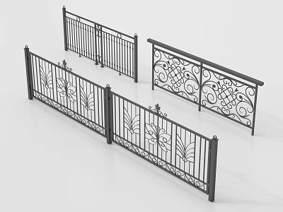Elegant Iron Railings With Intricate Floral Patterns For Balcony And Staircase 3d model