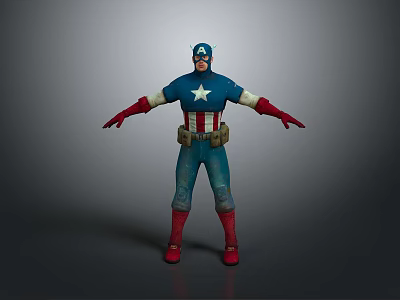 Man Dressed As Captain America In Blue Uniform Red Gloves And Boots 3d model