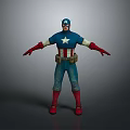 Man Dressed As Captain America In Blue Uniform Red Gloves And Boots