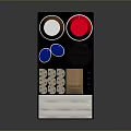 Black Kitchen Organizer With Red Brown Cups White Containers Paper Towels And Blue Bags
