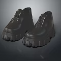 Black Leather Platform Shoes with Lace Up Design and Thick Sole