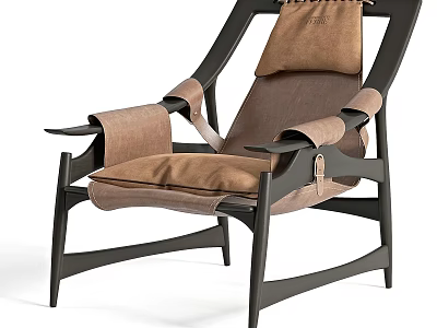 Modern Leisure Chair With Black Wooden Frame And Brown Fabric Cushions 3d model