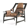 Modern Leisure Chair With Black Wooden Frame And Brown Fabric Cushions