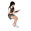 Beautiful woman character reading character reading character student sitting posture character 3d model