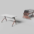 Foldable Conference Tables With White Top Metal Frame And Stackable Design 3d model