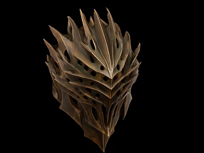 Unique Bronze Spiked Helmet Featuring Intricate Hollowed Patterns And Decorative Edges 3d model