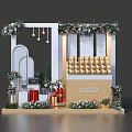 Commercial Display Equipment For Retail With Golden Spheres Floral Decorations And Logo Stand