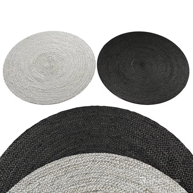 Stylish Round Rugs in Black and White Woven Design for Home Decor 3d model 