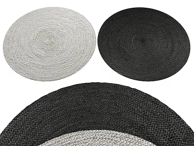 Stylish Round Rugs in Black and White Woven Design for Home Decor 3d model