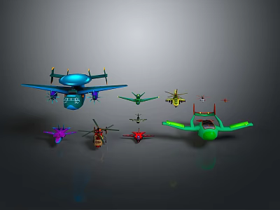 Multiple Colorful Airplane Models Including Various Types Sizes And Designs 3d model