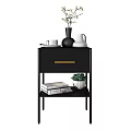 Modern Nightstands In Blue Wooden And Black With Golden Legs And Decorative Vases