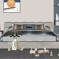 Cozy Double Bed With Gray Bedding Blue Homey Pillow And Stuffed Deer Toy