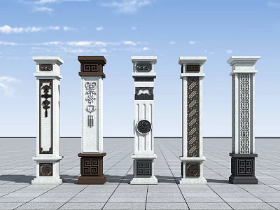 Architectural Columns With Various Designs Intricate Carvings And Diverse Color Details 3d model