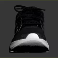 Black and Purple Sports Shoes with White Sole Striped Design and Black Laces