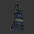 Blue Cone Shaped Decorative Sculpture With Wrapped Rope And Metal Ring Accents