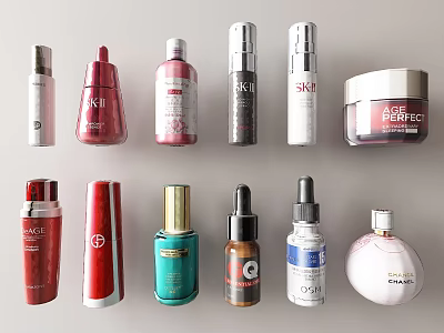 Assorted Perfume and Cosmetics Collection With Top Brands Skincare Bottles And Beauty Items 3d model