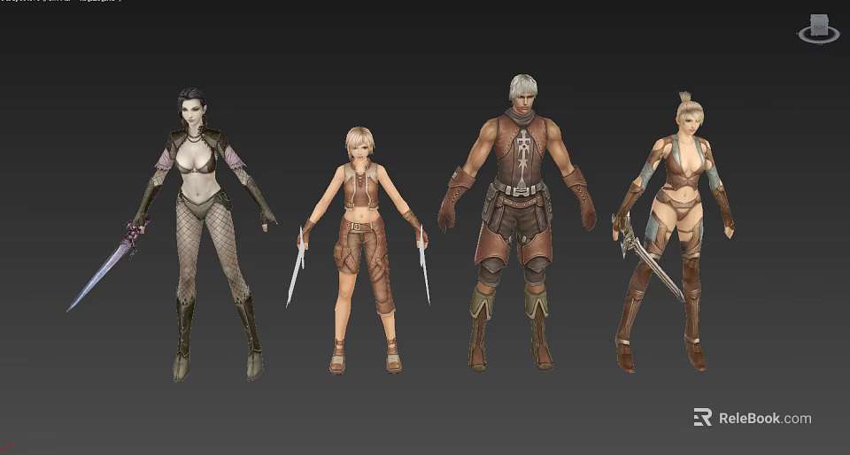 Four Game Movie Characters With Different Outfits Weapons And Poses 3d model 