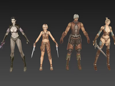 Four Game Movie Characters With Different Outfits Weapons And Poses 3d model