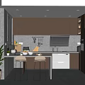 Modern Kitchen Interior With Island Counter Bar Stools Cabinets And Appliances