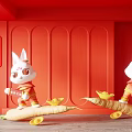 New Chinese-style Meichen Rabbit Year Meichen Online Red Card Wall 3d model