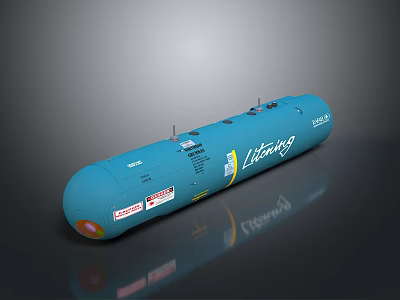 Blue Cylindrical Weapon Equipment With Lithium Label And SABIC Branding Features 3d model