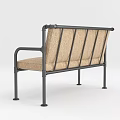 Sturdy Public Bench with Black Metal Frame Beige Textured Cushion and Armrests