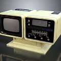 Vintage Beige Electronic Device With Dual Screens Control Panel And Buttons