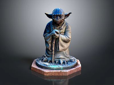 Yoda Movie Character Bronze Statue In Meditating Pose With Decorative Base 3d model