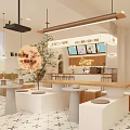 Modern Bubble Tea Shop Interior With Open Layout Bar Seating Digital Menu And Green Plants 3d model