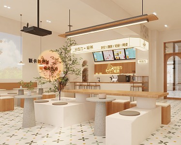 Modern Milk Tea Shop Log Cream Milk Tea Shop 3d model