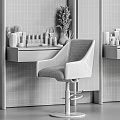 Cosmetic Medical Devices On Wooden Table With Arched Mirrors Gray Chairs And Golden Bases