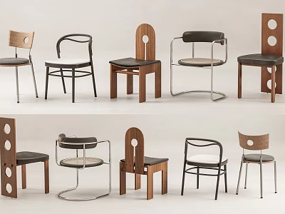Various Modern Accent Chairs with Wooden Metal Frames and Unique Designs 3d model