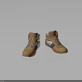 Brown High Top Shoes With Red And Blue Stripes Gray Laces And Textured Soles