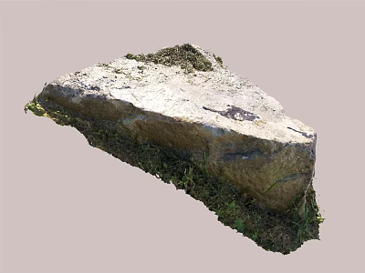 Natural Stone and Wood Elements in Outdoor Setting with Green Moss and Grass 3d model