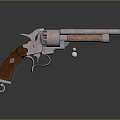Classic Revolver With Wooden Grip Metal Parts And Bullets On Dark Surface