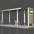Bus Stop Road Facility With Shelter Roof White Columns And Information Board