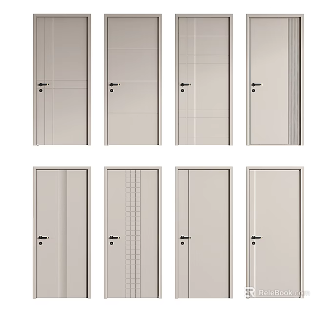 Modern Interior Hinged Doors With Various Panel Designs And Light Tones 3d model
